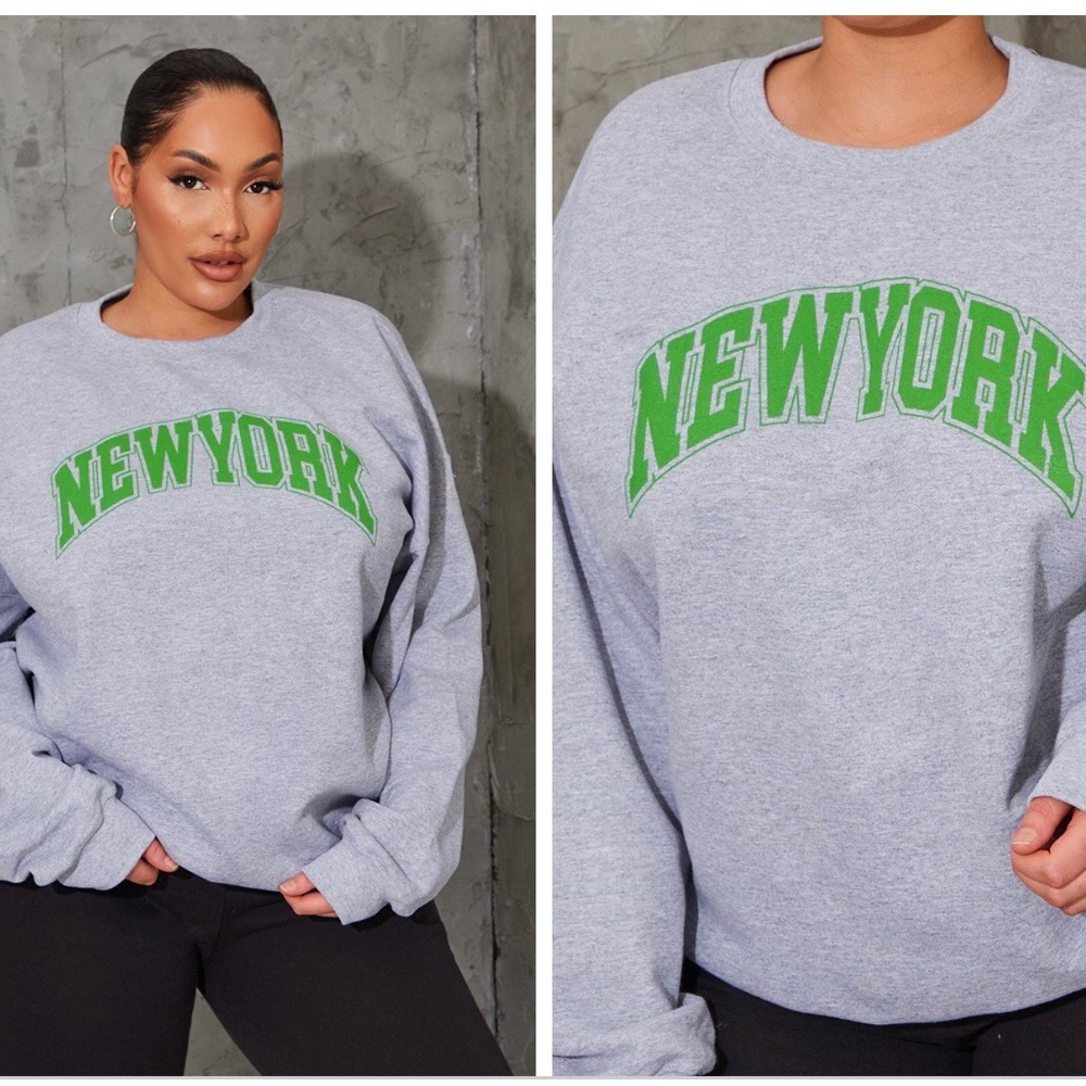 Pretty little thing gray and green “New York” crewneck sweatshirt size 16